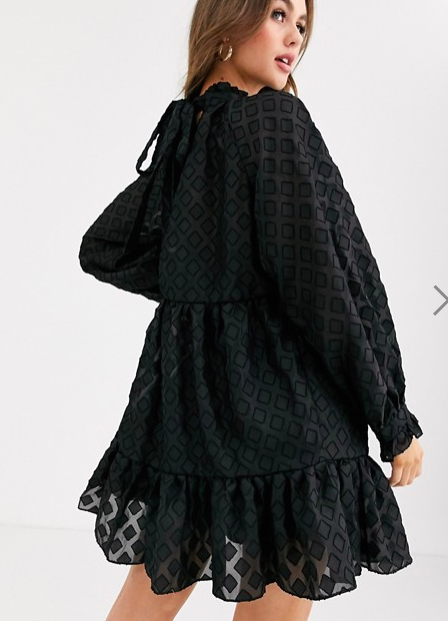 ASOS DESIGN high neck tiered mini smock dress in textured organza