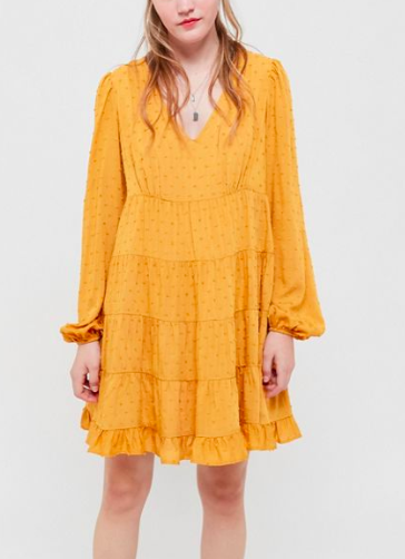 UO Textured Long Sleeve Frock Dress