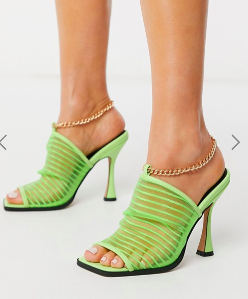 ASOS DESIGN Nelson square toe mesh heeled sandals in green