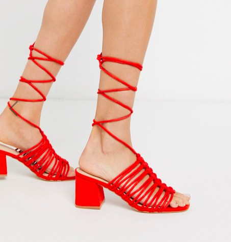 Public Desire Bali ankle tie block heel sandal in red