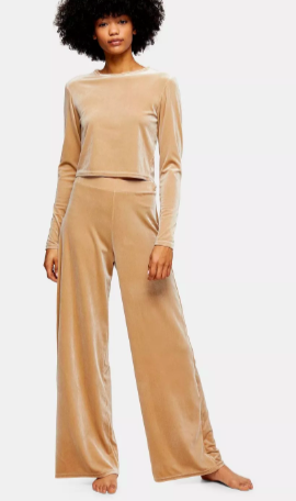 Topshop Velvet Loungewear Top And Trousers Set