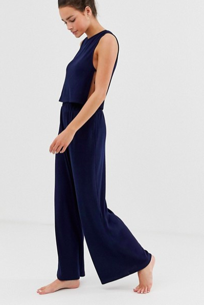 ASOS DESIGN mix &amp; match lounge ribbed wide leg pants and crop top with ties