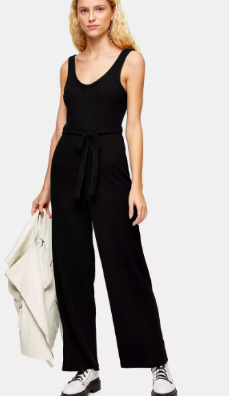 Topshop Black Ribbed Slouch Jumpsuit