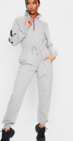 PLT GREY ZIP DETAIL SWEAT JUMPSUIT