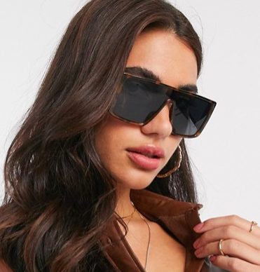 ASOS DESIGN flat top visor sunglasses in black with side lens in tort