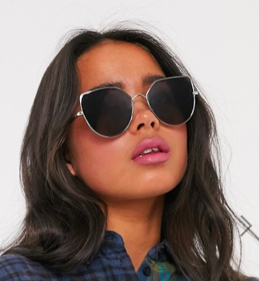 Jeepers Peepers oversized cat eye sunglasses in black with mirror lens