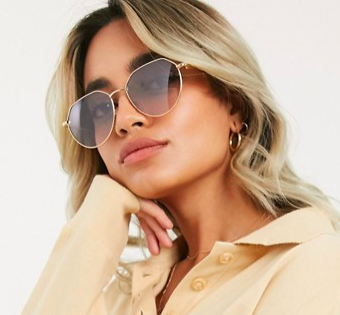 Selected Femme hexagon sunglasses in gold