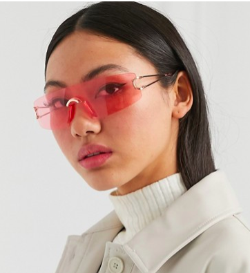 ASOS DESIGN wrap rimless 90s sunglasses in pink