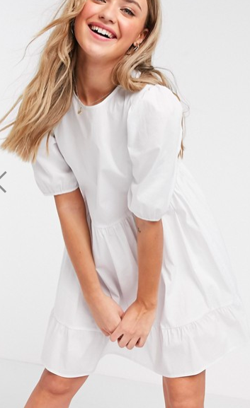 New Look mini poplin smock dress in white