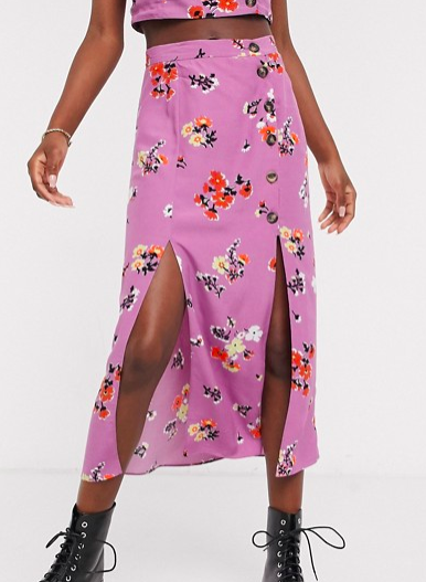 ASOS DESIGN midi skirt with button details in floral print two-piece