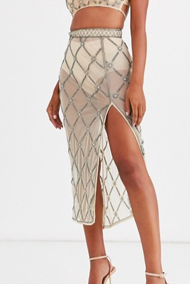ASOS DESIGN sheer embellished midi skirt two-piece