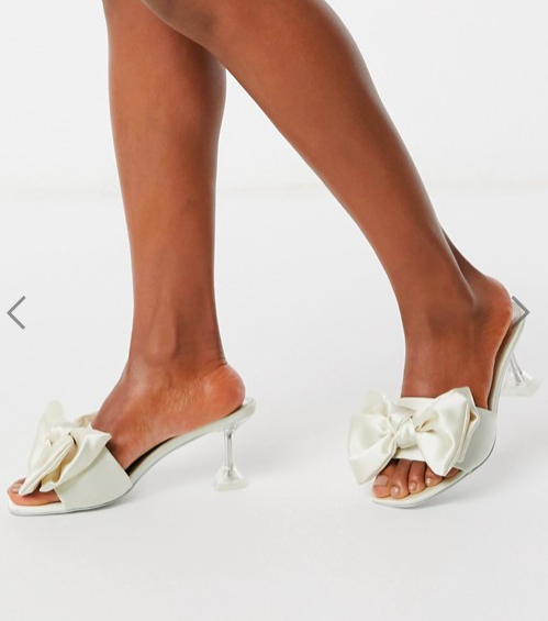 ASOS DESIGN Honesty bow mules with flared heel in ivory