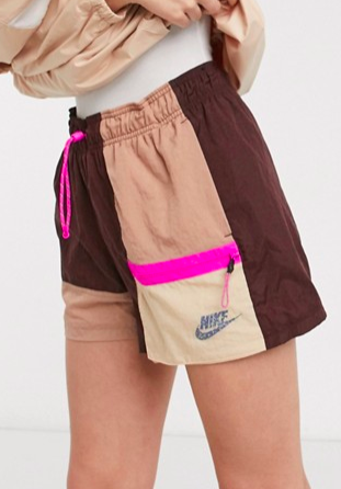 Nike color block woven shorts in beige