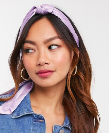 ASOS DESIGN knot front headscarf in lilac