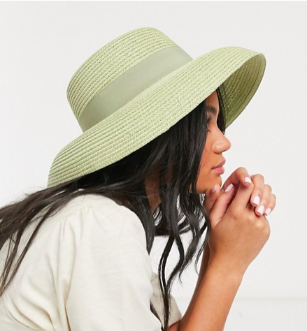 ASOS DESIGN turned edge straw hat in pistachio with size adjuster