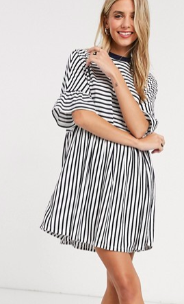 ASOS DESIGN oversized smock t-shirt dress in navy and white stripe