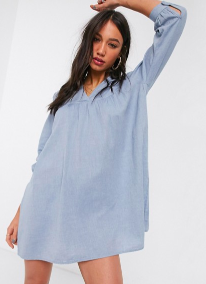 Only mini shirt smock dress in blue