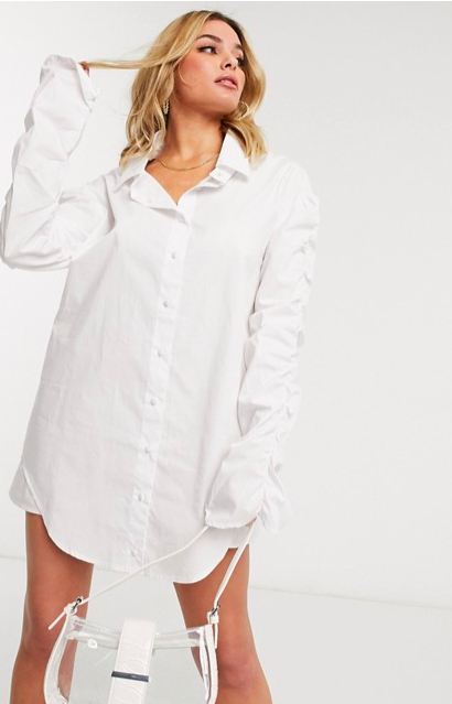Public Desire relaxed shirt dress with ruched sleeves in cotton