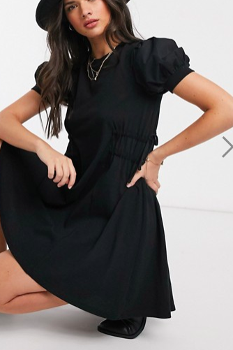 Topshop poplin sleeve mini dress in black
