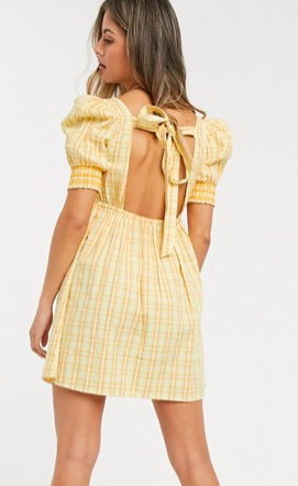 Reclaimed Vintage inspired mini smock dress in yellow check
