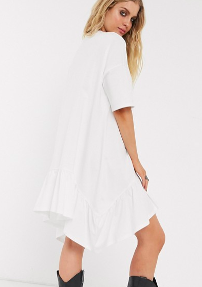 ASOS DESIGN oversized smock dress with tiered dip hem in white