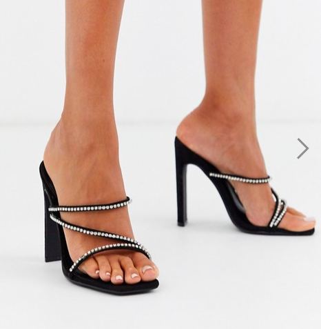 Missguided rhinestone strap heeled sandal in black