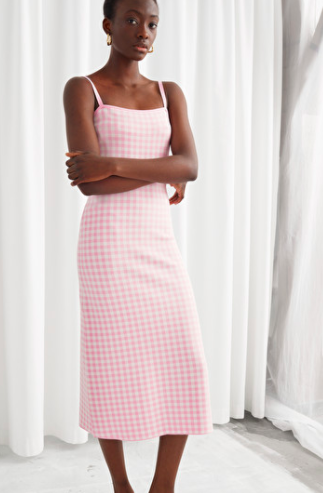 Stories Fitted Gingham Midi Dress