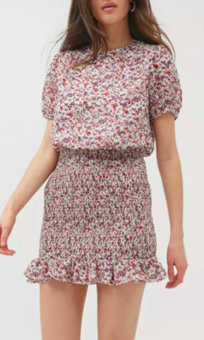 UO Floral Shirred Skirt Mini Dress