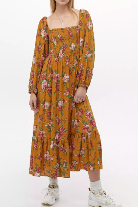 UO Odila Floral Smocked Midi Dress