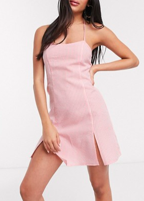 Fashion Union beach mini cami dress in pink gingham