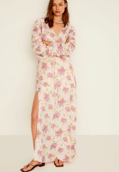 Mango Ruched sleeve floral dress