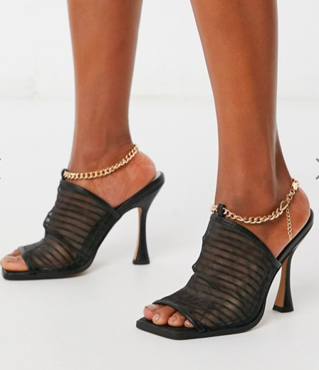 ASOS DESIGN Nelson square toe mesh heeled sandals in black