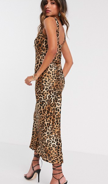 ASOS DESIGN scoop neck midi satin slip dress in leopard print