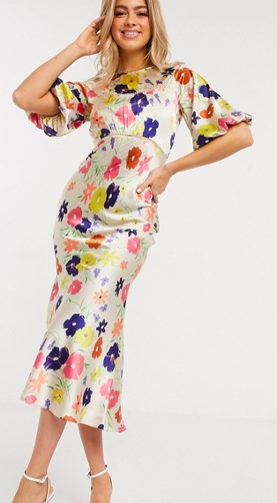 ASOS DESIGN satin maxi tea dress with lace inserts in floral print