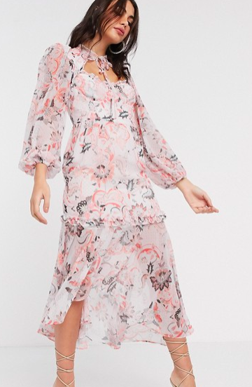 River Island paisley long sleeved dress in pink