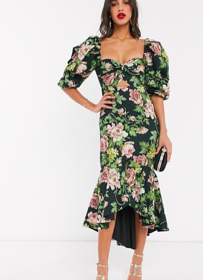 ASOS EDITION puff sleeve milkmaid dress in romantic floral print