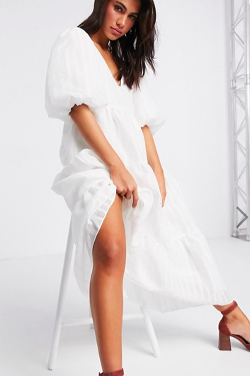 ASOS EDITION tiered midi smock dress in textured stripe