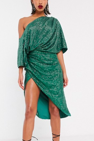 ASOS EDITION drape asymmetric midi dress in sequin