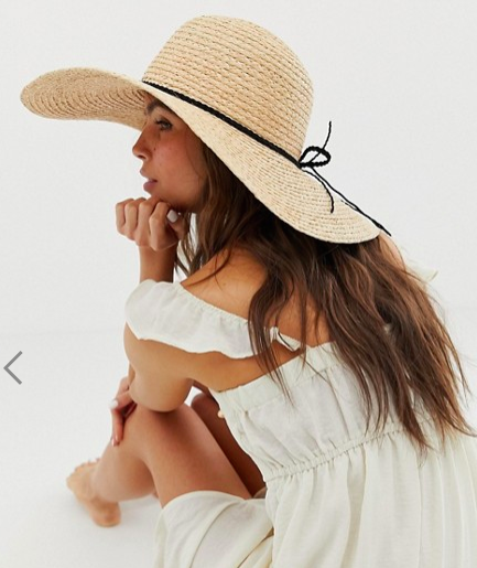 ASOS DESIGN natural straw floppy hat with braid braid and size adjuster