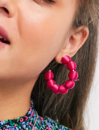 Monki Suzanne thread ball large hoops in pink