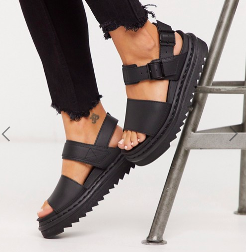 Dr Martens Voss black leather flat chunky sandals