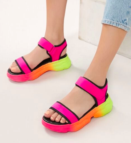 Shein Two Tone Open Toe Velcro Band Chunky Sole Sandals