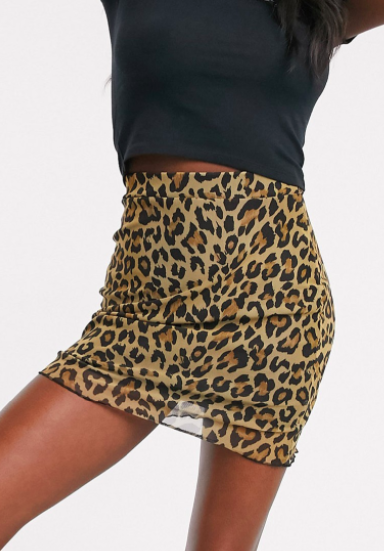 Daisy Street mini skirt with crinkle hem in leopard print mesh