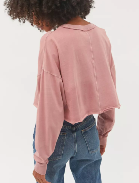 BDG Astrid Oversized Long Sleeve Cropped Tee