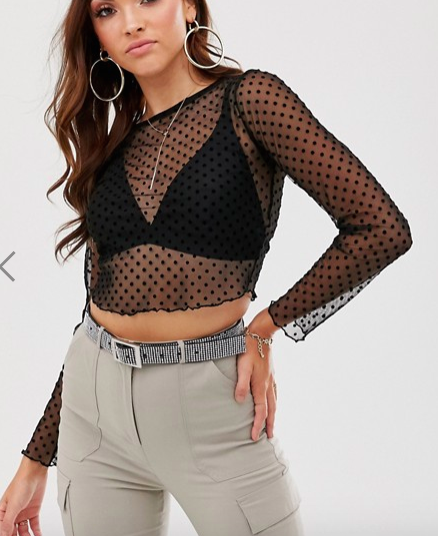 ASOS DESIGN dobby mesh crop in black