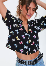 Forever 21 Boxy Butterfly Print Shirt