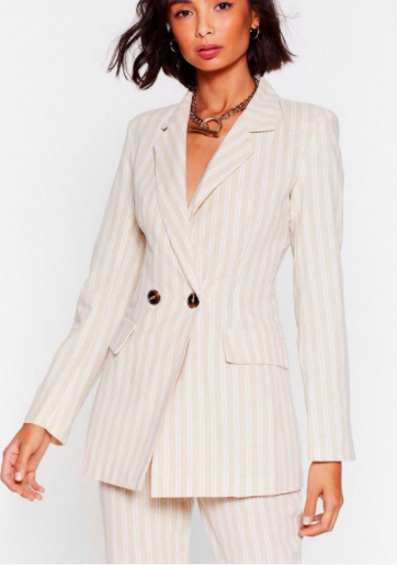 Stripe Time and Place Linen Double Breasted Blazer