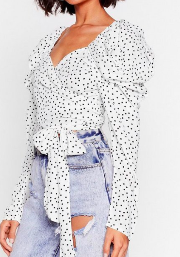 Nasty Gal Tie Me Out Polka Dot Cropped Blouse
