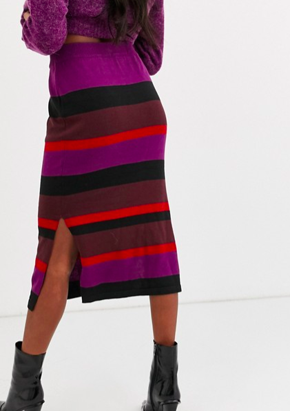 Ichi stripe knitted midi skirt