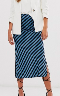 AX Paris blue and black stripe midi skirt